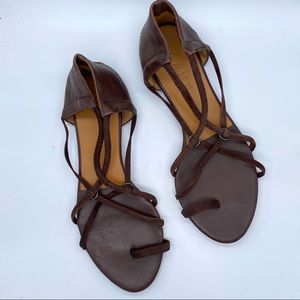 L.A.M.B. Strappy Suede Sandals 8.5 M Brown Flats Slip On Gladiator Gwen Stefani